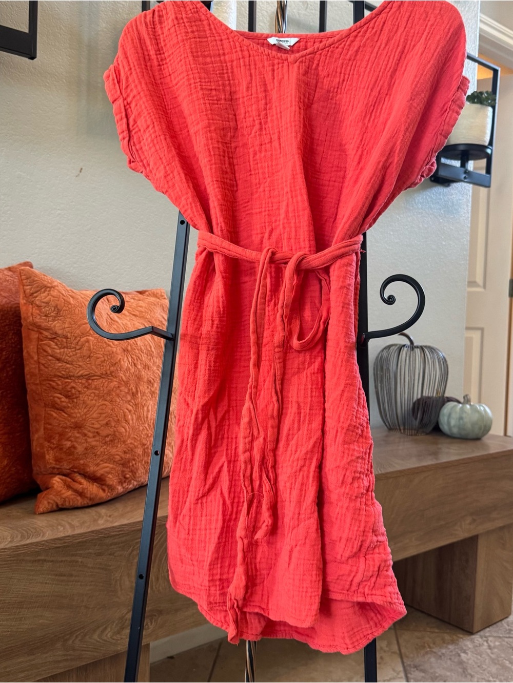 Sonoma Goods For Life Coral Gauze Cotton Belted Dress Size M-Worn Once